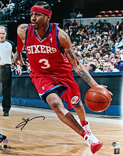 Allen Iverson Autographed Philadelphia 76ers 16x20 Red Jsy Photo-Beckett W Hologram Black