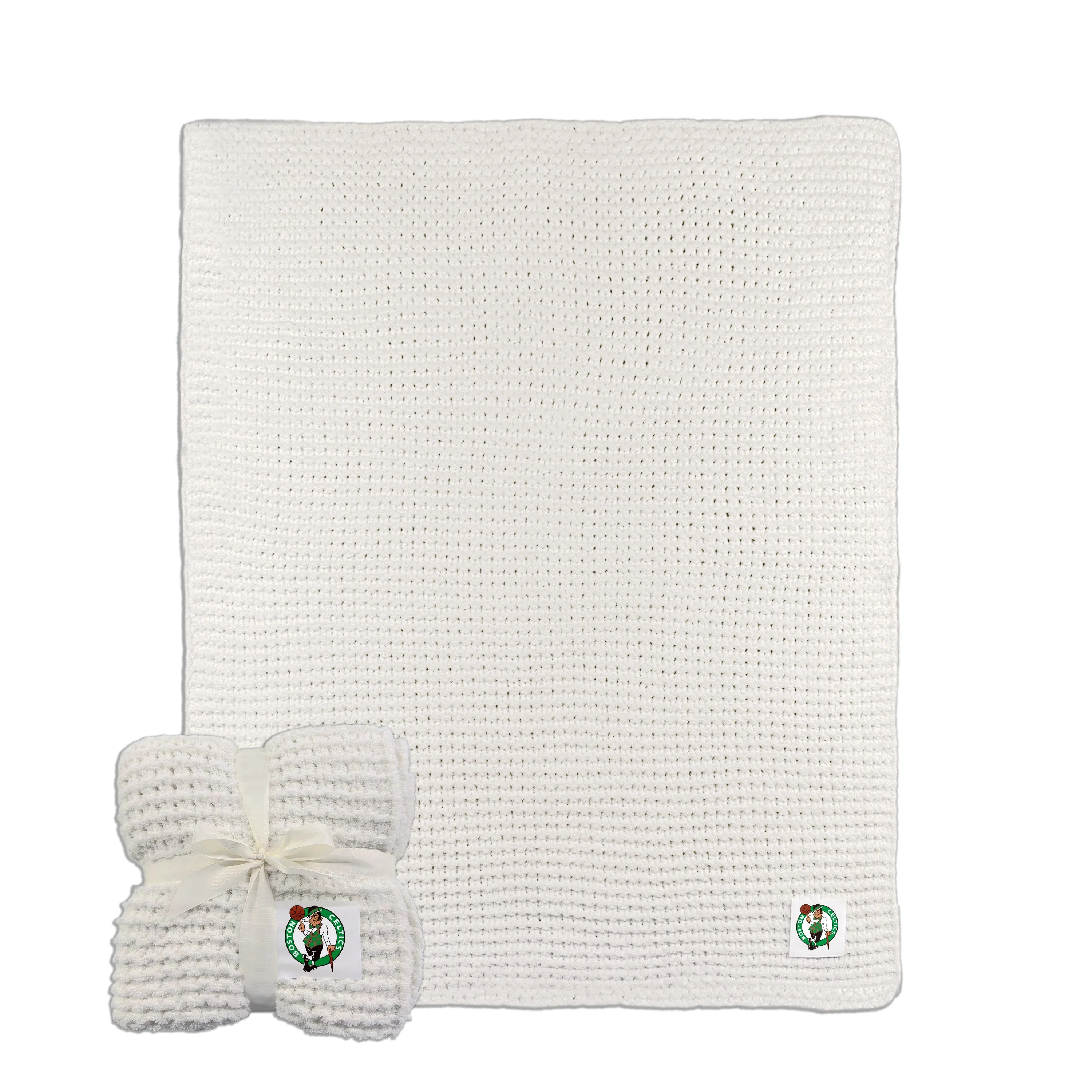 Boston Celtics Solid Ivory Cable Knit Throw 50x60