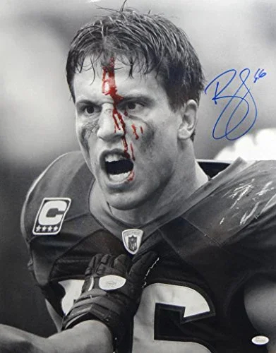 Brian Cushing Signed Texans 16x20 BW Bloody Face Photo- JSA W Auth Blue