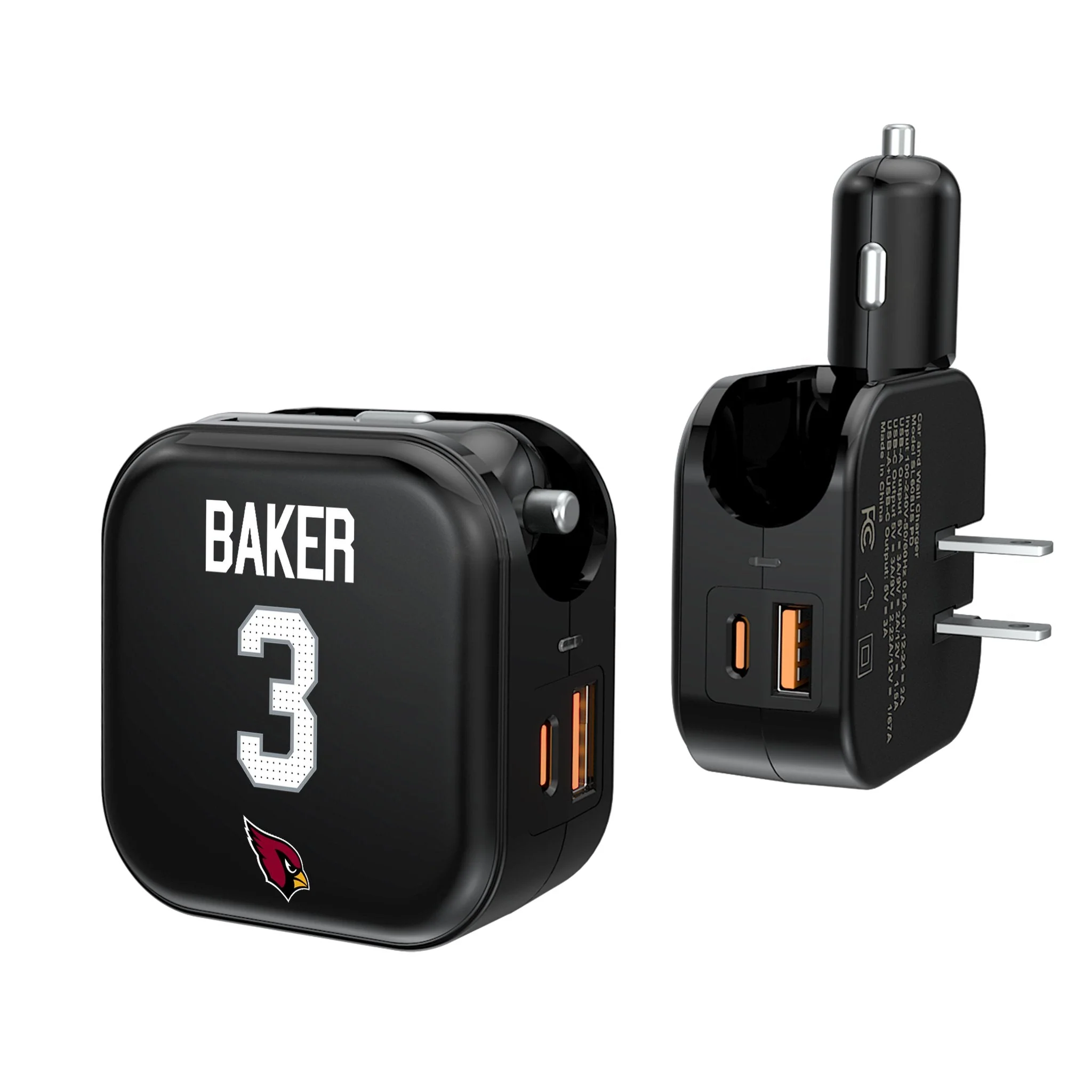 Budda Baker Arizona Cardinals 3 Ready 2 in 1 USB A/C Charger