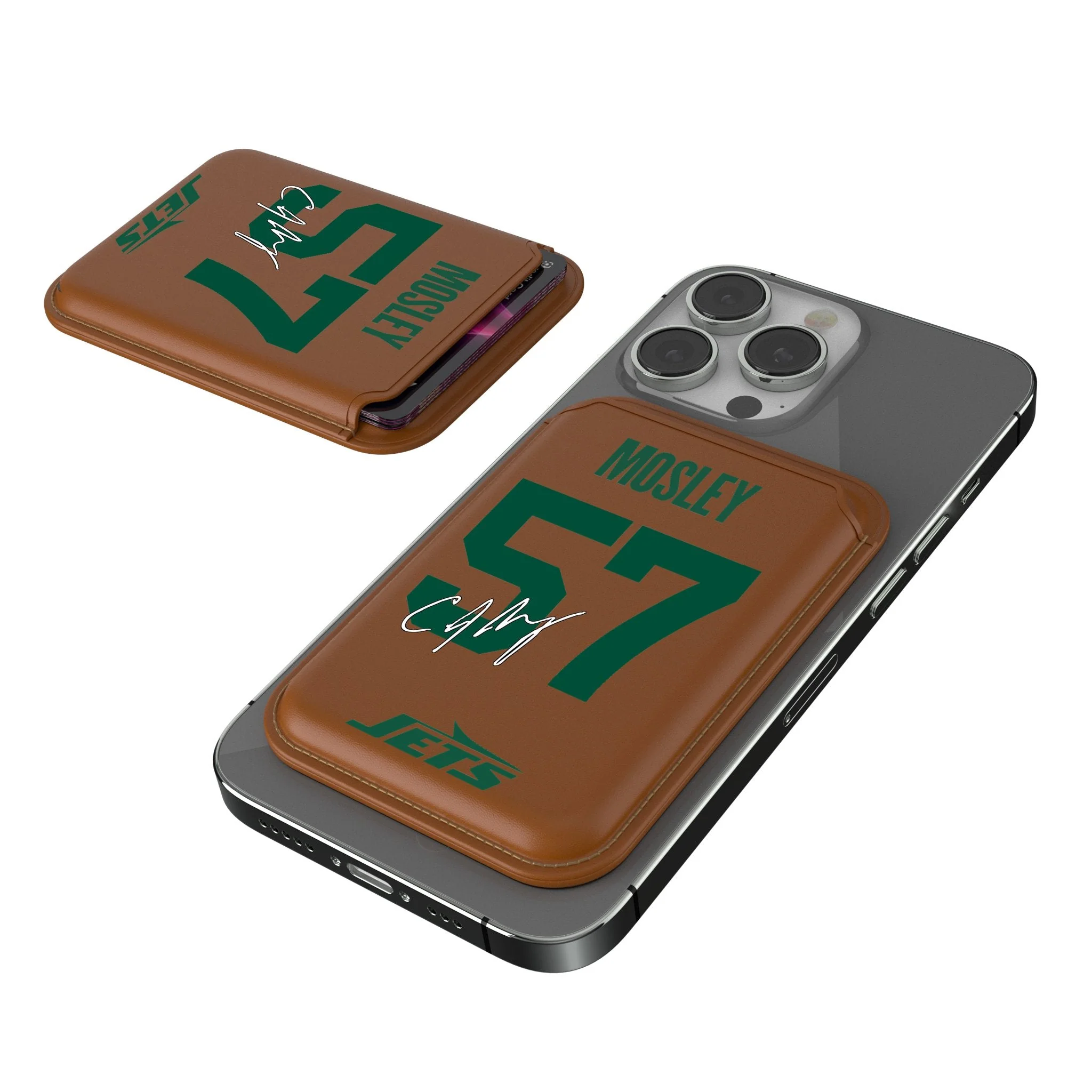C.J. Mosley New York Jets 57 Ready Brown Magnetic Credit Card Wallet