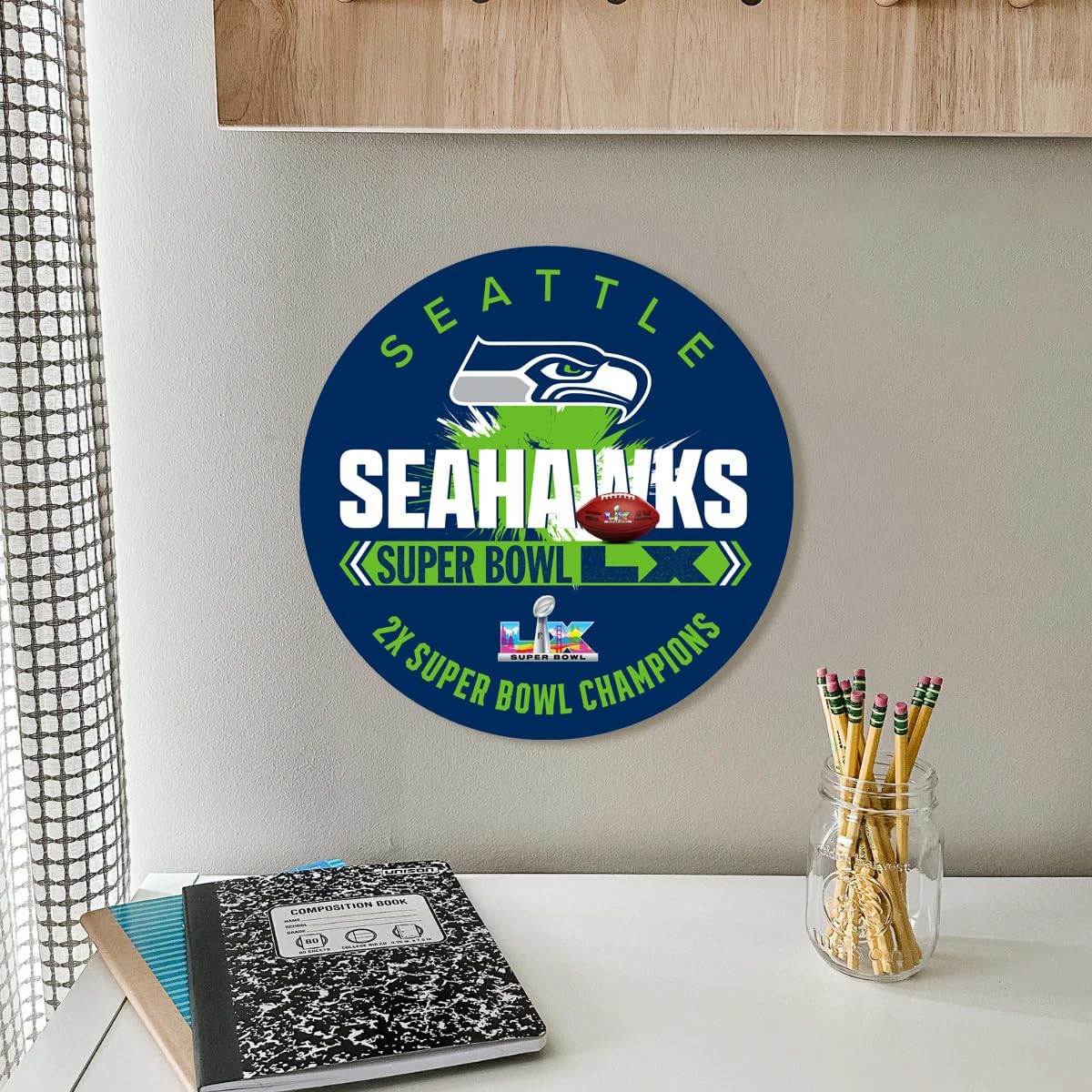 Fan Creations NFL Seattle Seahawks Super Bowl LX Champions Sign - 12" Round MDF Wood Wall Decor - Official 2026 Championship Commemorative Plaque for Man Cave, Office, Home - Image 5