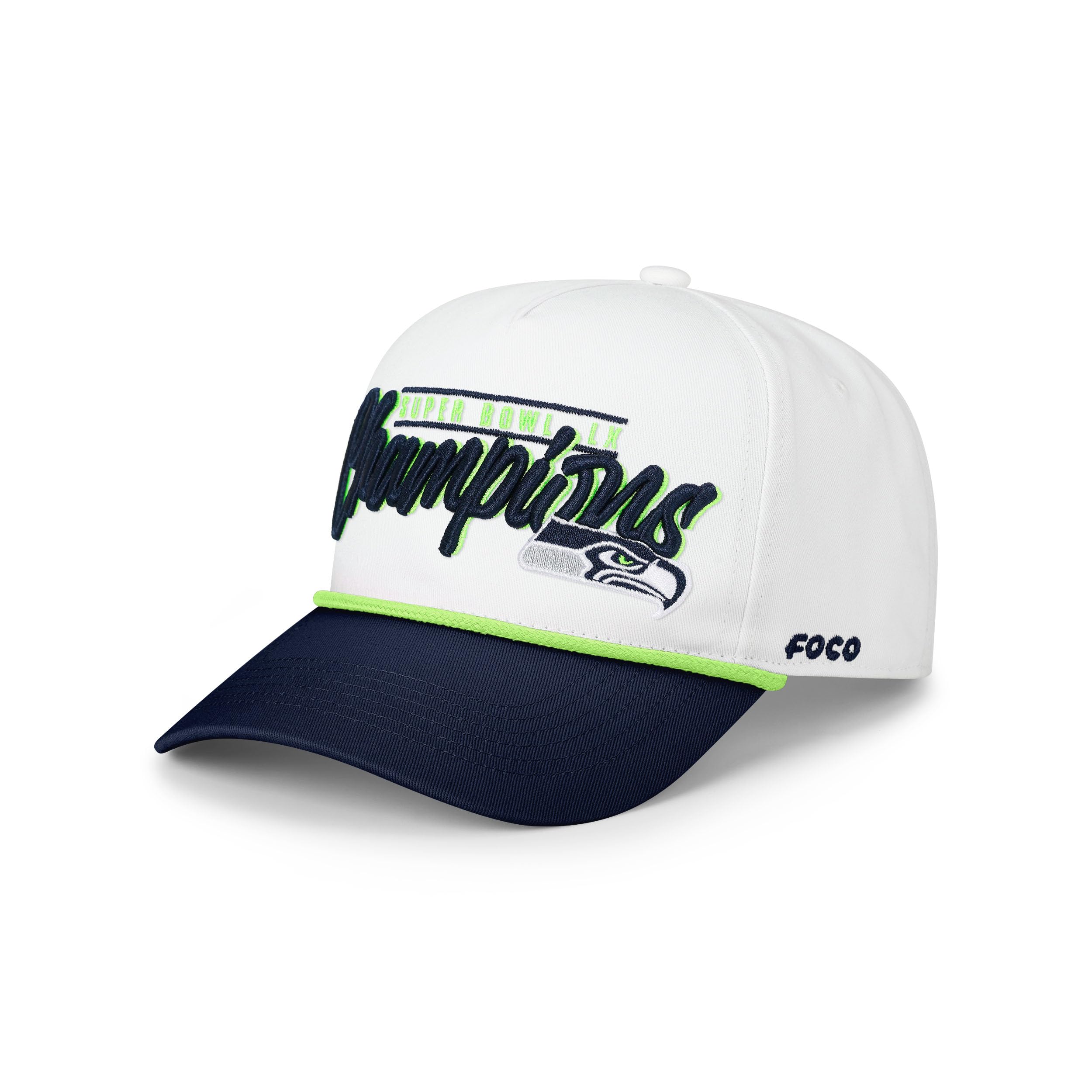 FOCO Seattle Seahawks NFL Super Bowl LX Champions Monty Script Marquee RF Cap