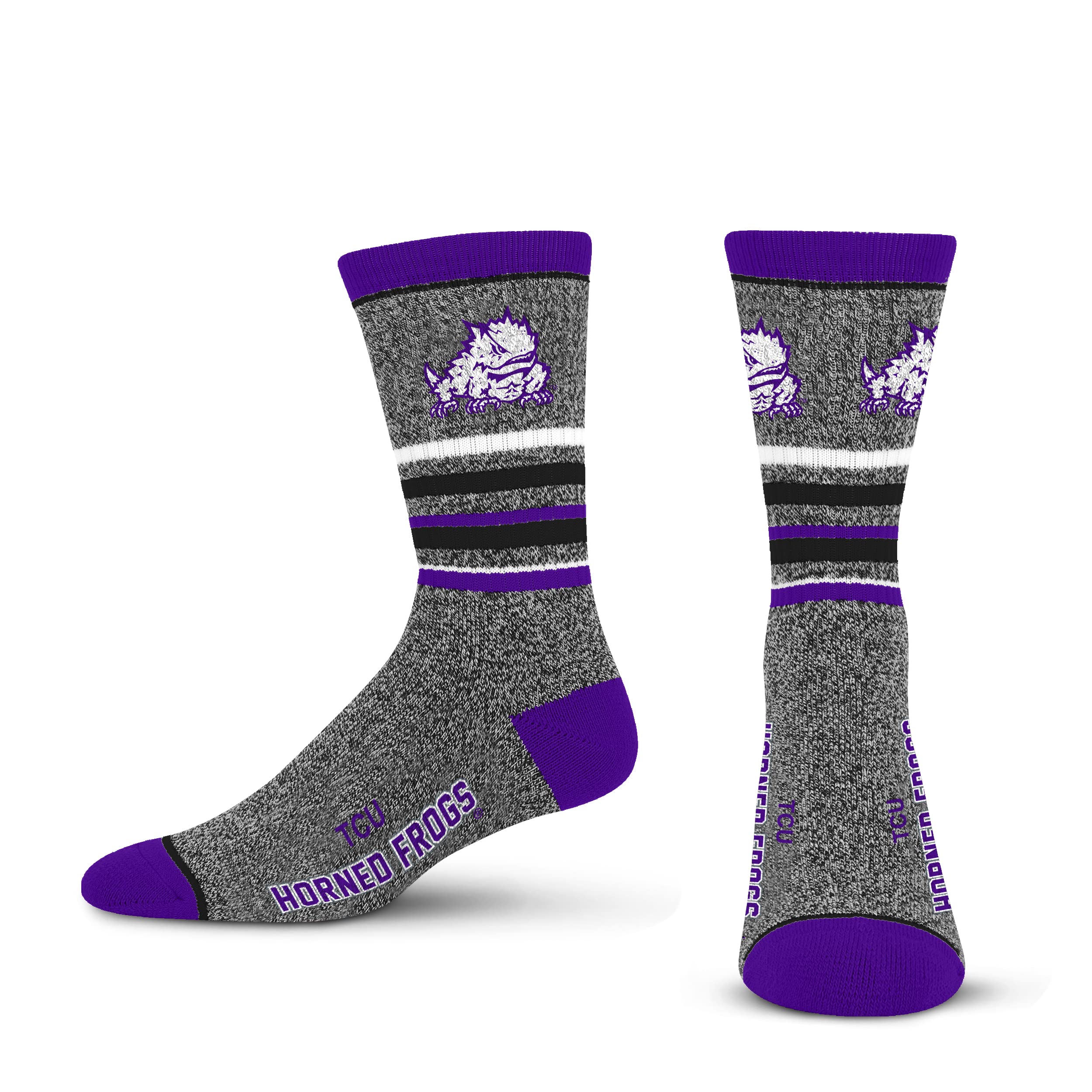 For Bare Feet Mens NCAA TCU Horned Frogs 5 Star Crew Sock Marble Grey Large