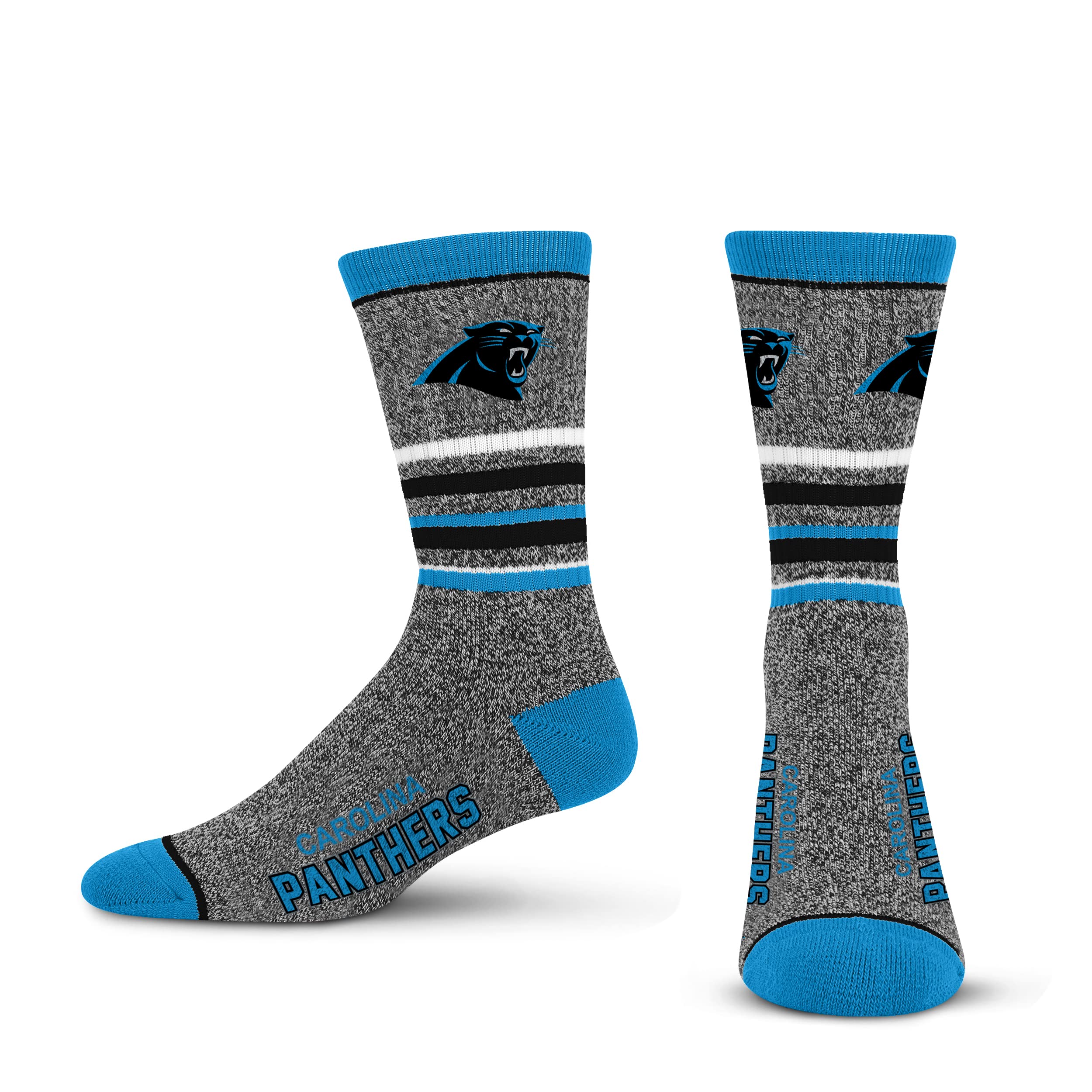 For Bare Feet Mens NFL Carolina Panthers 5 Star Crew Sock Marble Grey Large