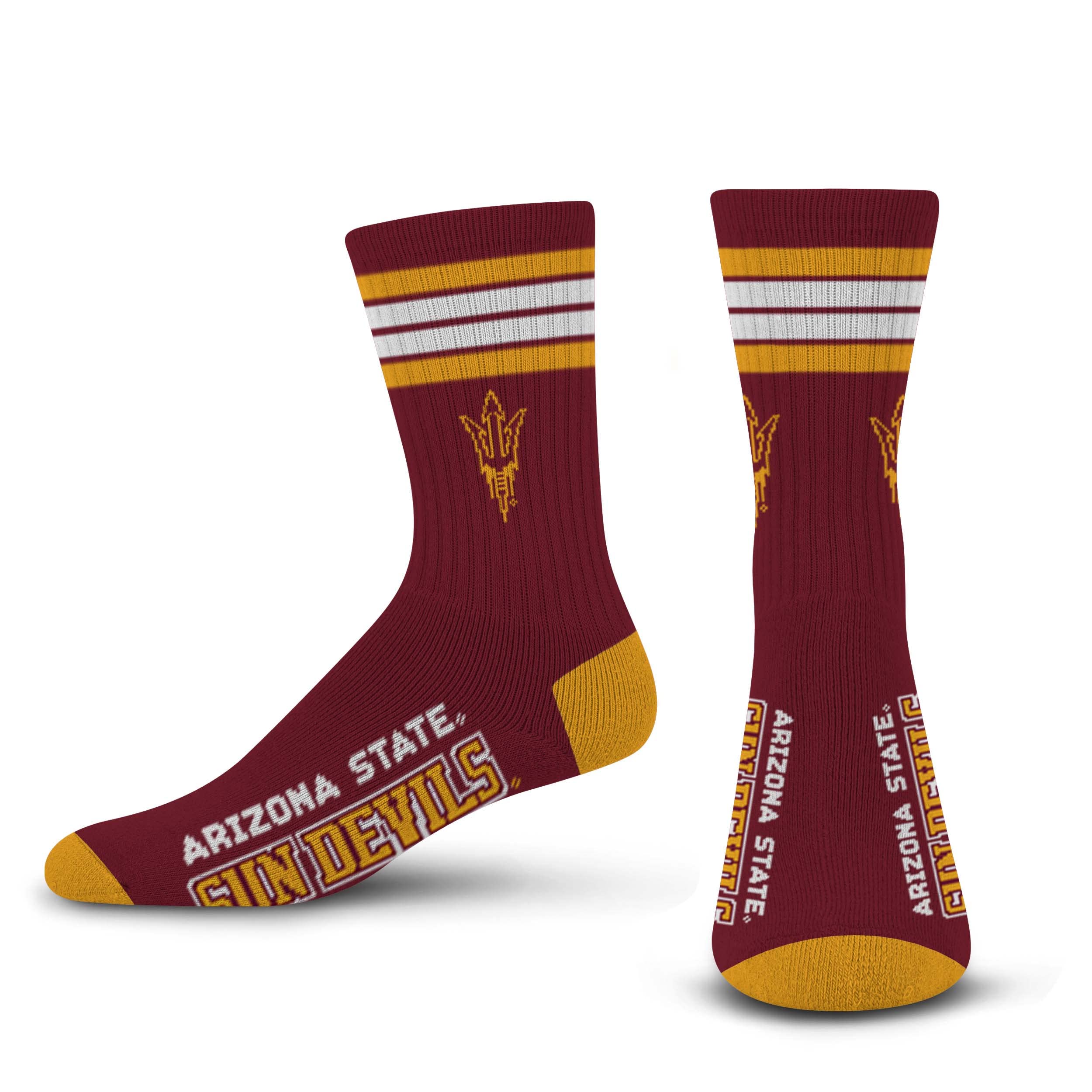 For Bare Feet NCAA Arizona State Sun Devils 4 Stripe Deuce Crew Sock Team Color LARGE