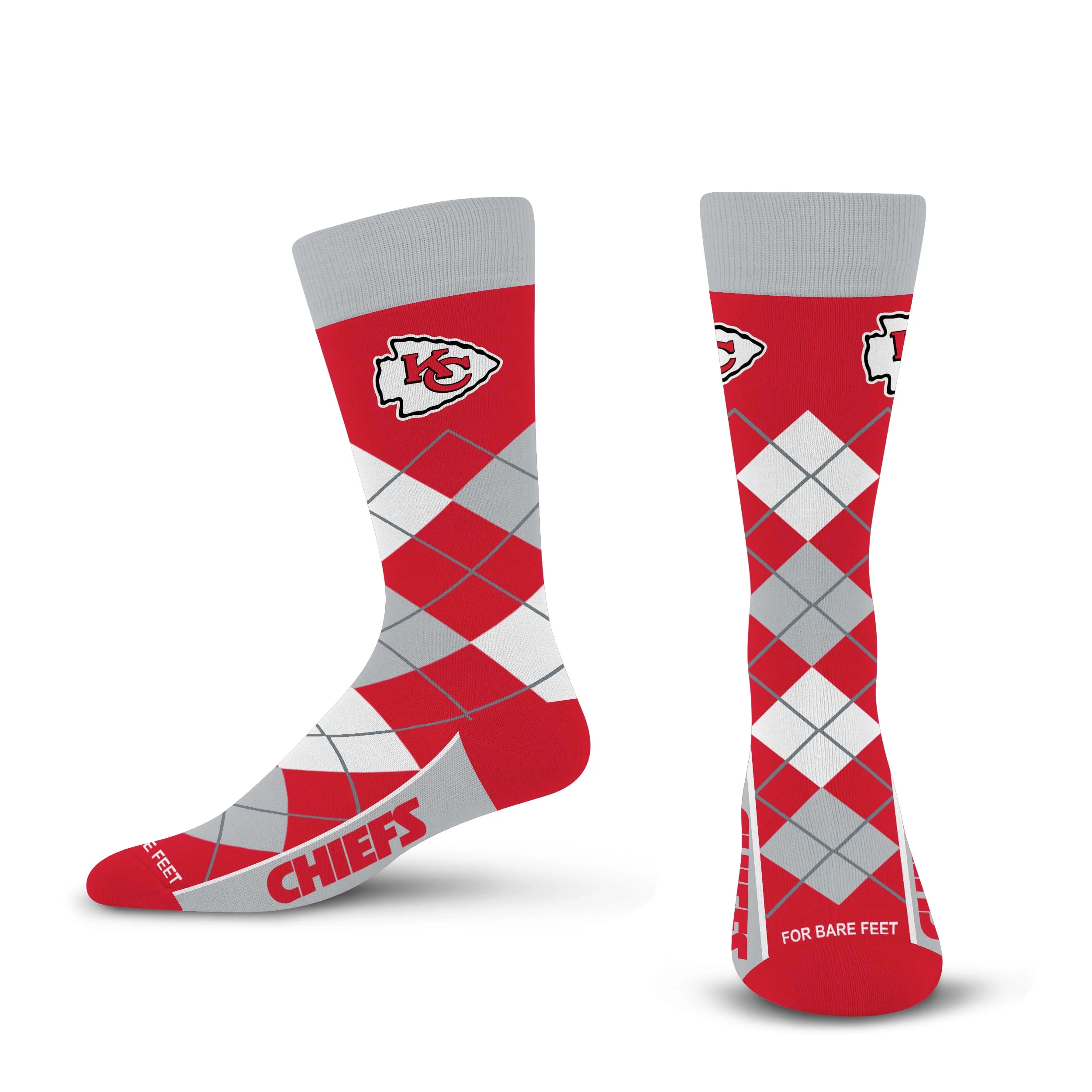 For Bare Feet NFL KANSAS CITY CHIEFS Argyle Remix Premium Dress Sock Team Color OSFM
