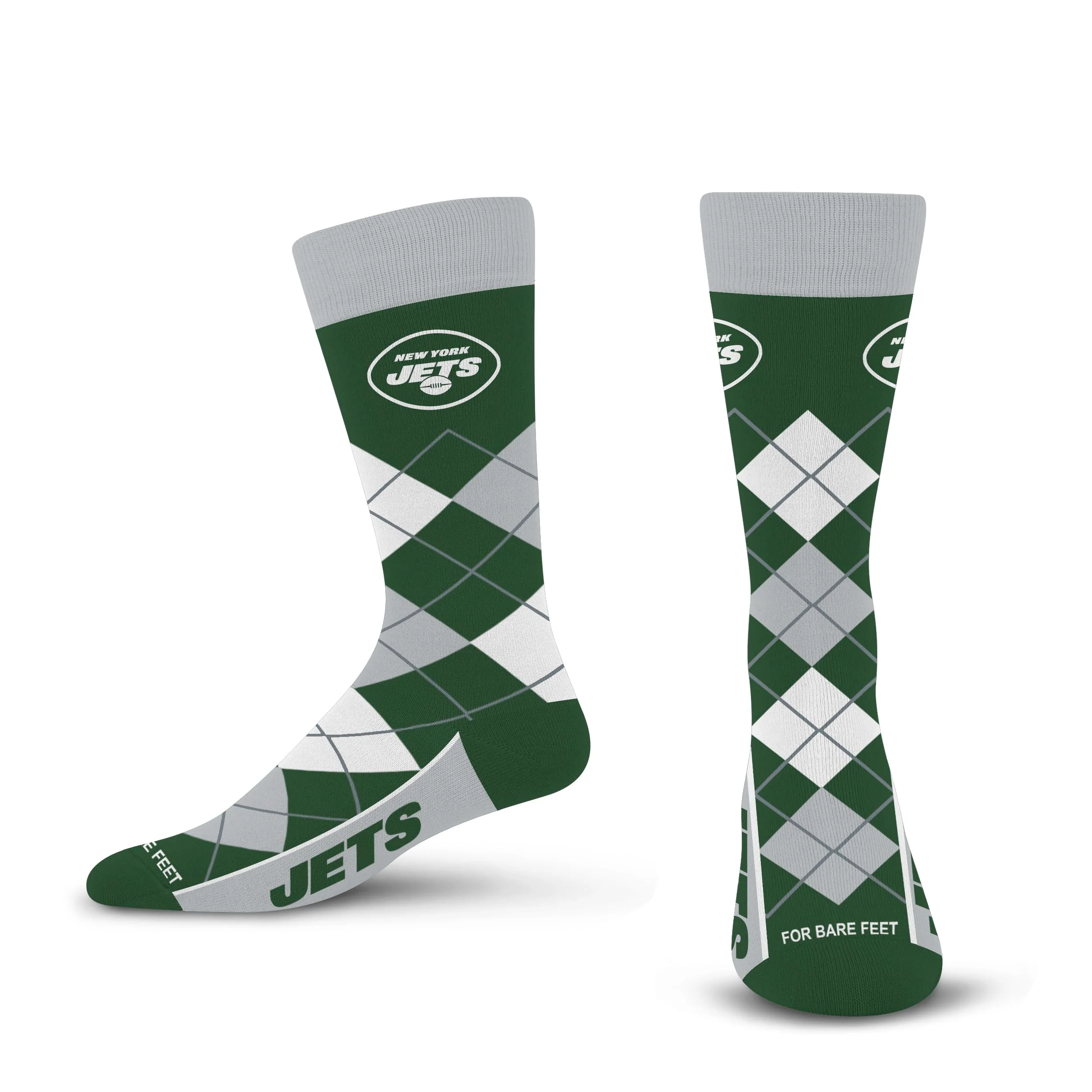 For Bare Feet NFL NEW YORK JETS Argyle Remix Premium Dress Sock Team Color OSFM