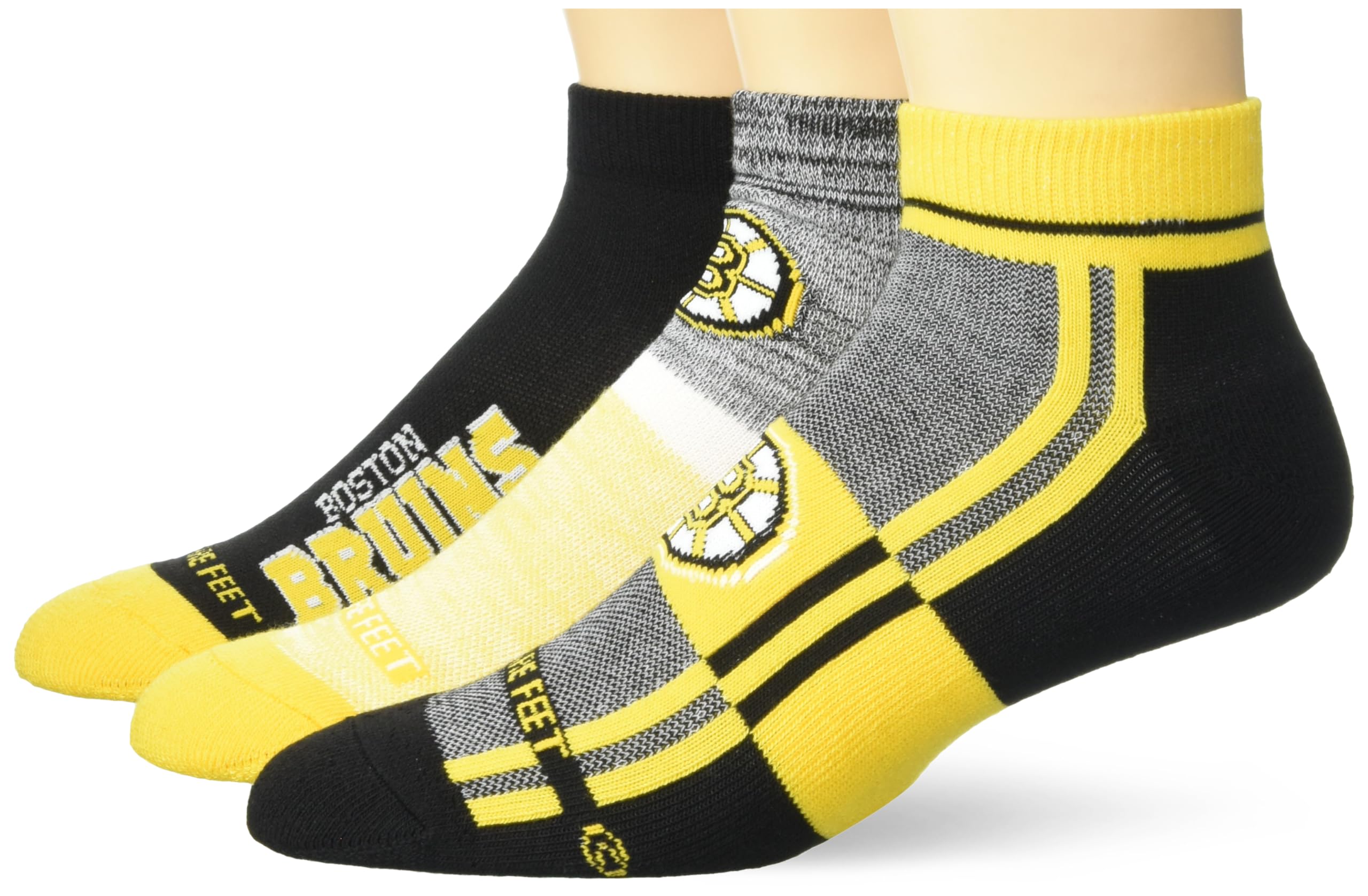 For Bare Feet NHL BOSTON BRUINS Stripe Stack 3 Pack Ankle Sock Team Colors Large