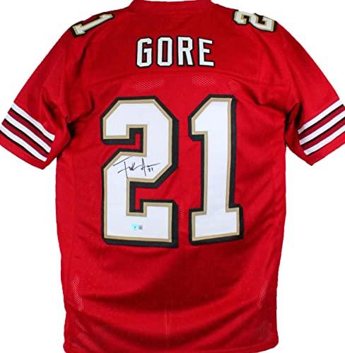 Frank Gore Autographed Red W/Black & Gold Pro Style Jersey-Beckett W Hologram Black
