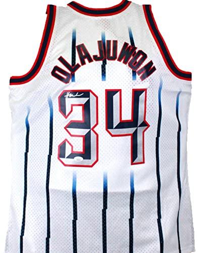 Hakeem Olajuwon Autographed Rockets White Mitchell&Ness Hardwood Classic Swingman Jersey- JSA W