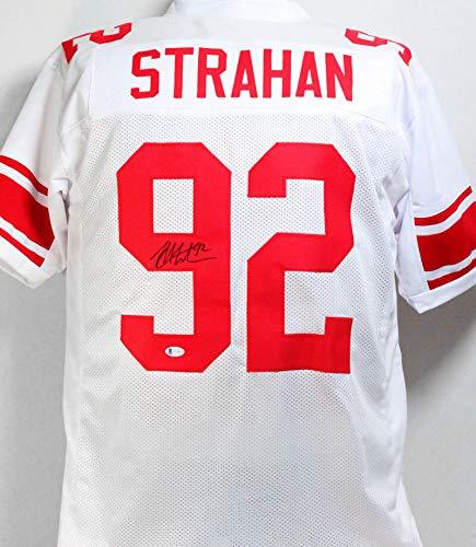 Michael Strahan Autographed White Pro Style Jersey- Beckett W Auth 9