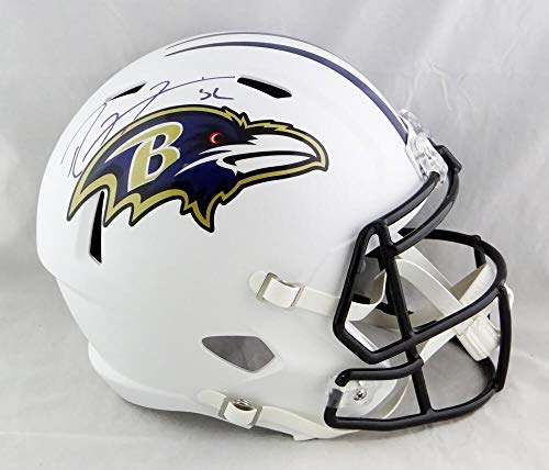 Ray Lewis Autographed Ravens F/S Flat White Speed Helmet- Beckett W Auth *Purple - Image 4